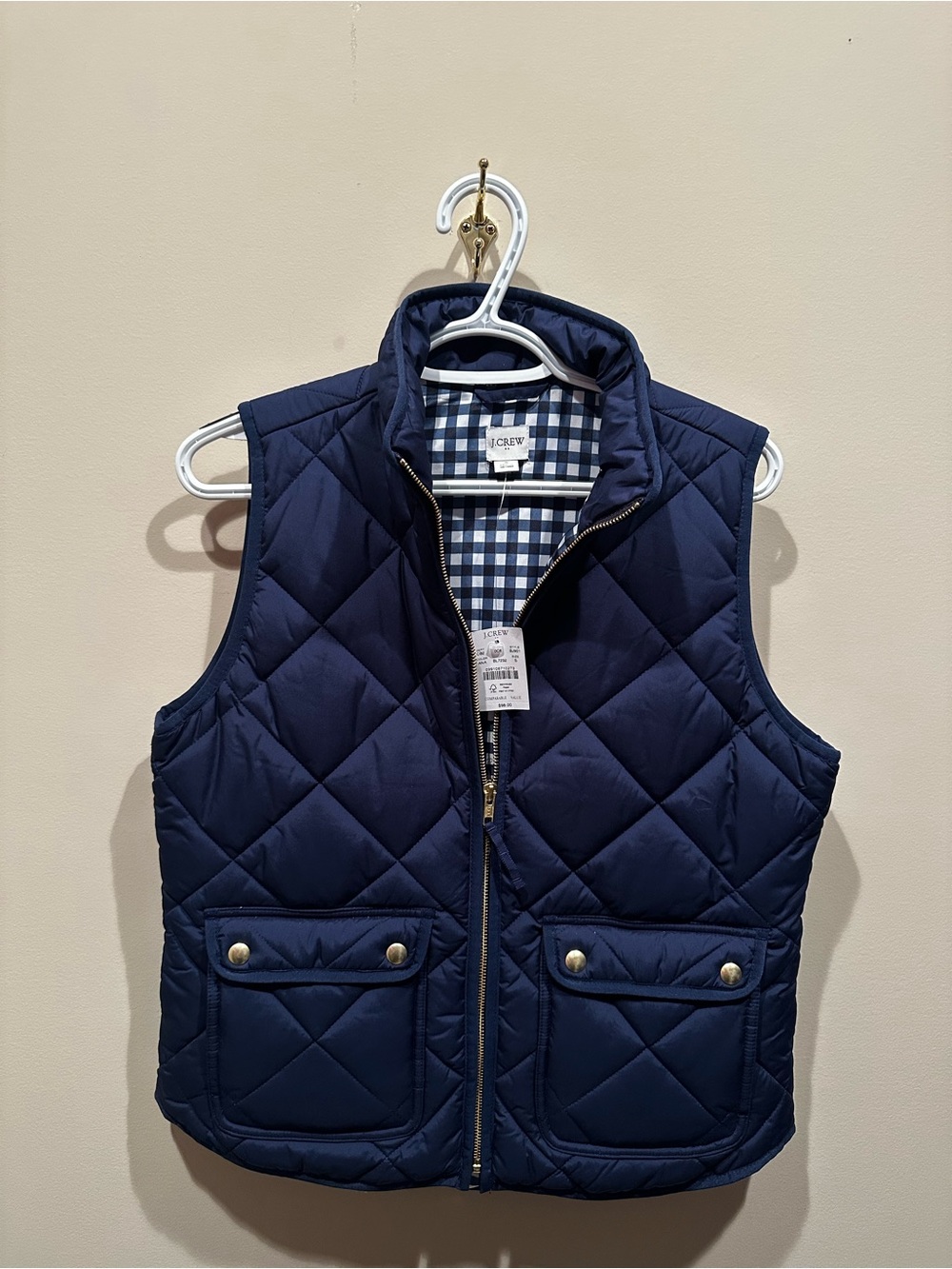 NWT J.Crew Factory Womens
Quilted Puffer Vest Snap Pockets Size Small Navy Blue
